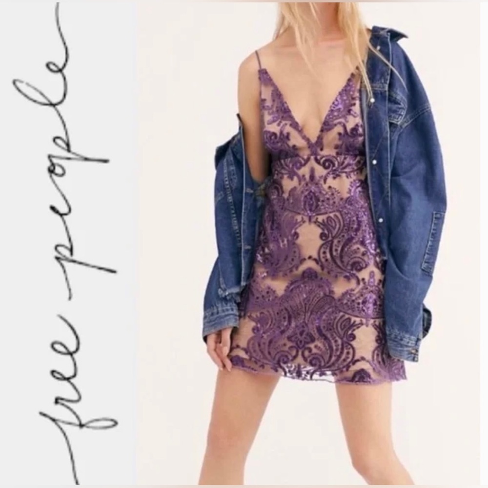 Free People Night Shimmer Mini Dress In Mauve
